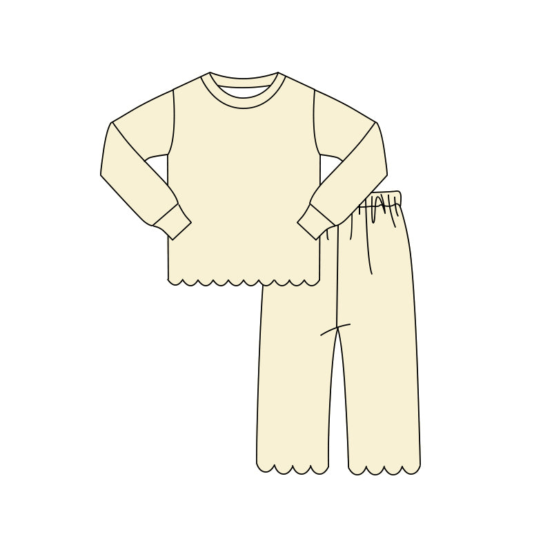 4.10 Pre order No Moq Baby Girls Long Sleeve Top Pants Scallop Pajamas Clothes Sets