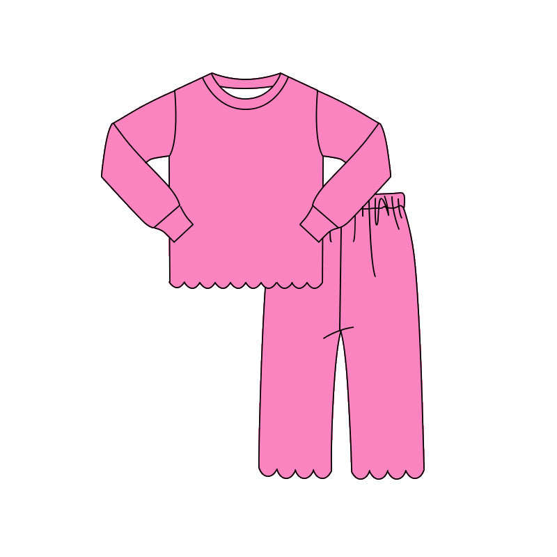 4.10 Pre order No Moq Baby Girls Long Sleeve Top Pants Scallop Pajamas Clothes Sets