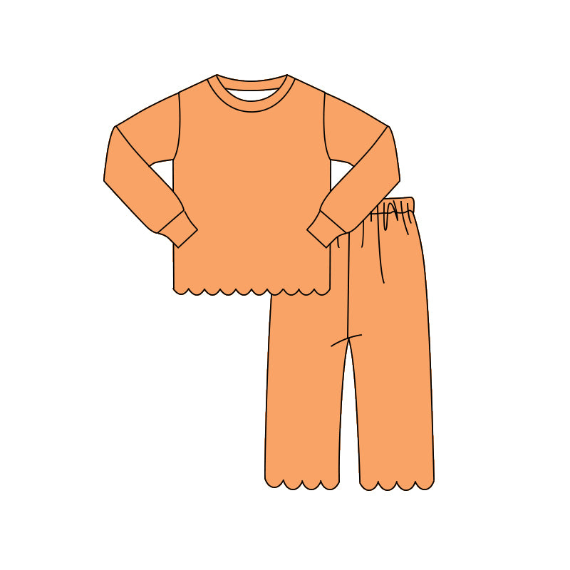 4.10 Pre order No Moq Baby Girls Long Sleeve Top Pants Scallop Pajamas Clothes Sets