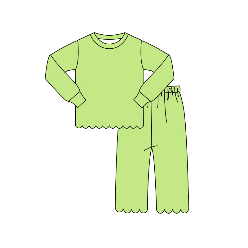 4.10 Pre order No Moq Baby Girls Long Sleeve Top Pants Scallop Pajamas Clothes Sets