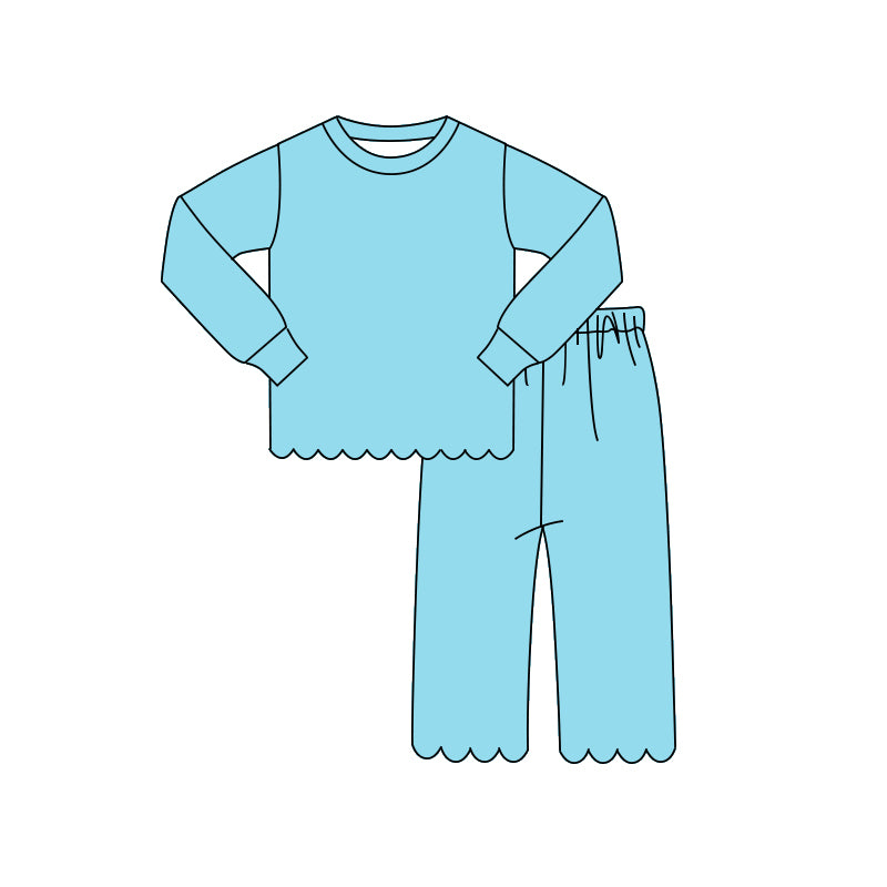 4.10 Pre order No Moq Baby Girls Long Sleeve Top Pants Scallop Pajamas Clothes Sets