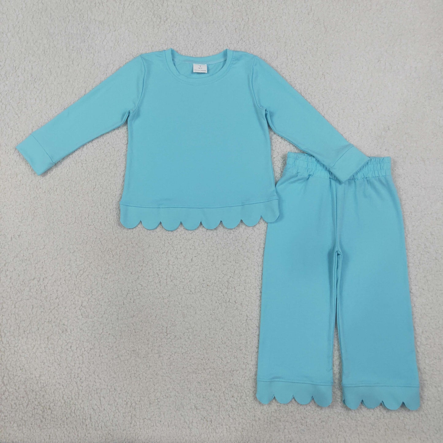 GLP3297 RTS NO MOQ （In stock）Aqua cotton long sleeves scallop girls fall pajamas set