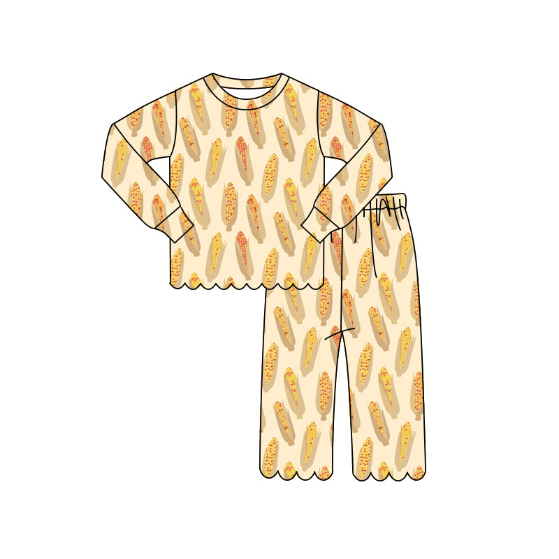 4.14 Pre order No Moq Baby Girls Long Sleeve Flowers Top Pants Scallop Pajamas Clothes Sets