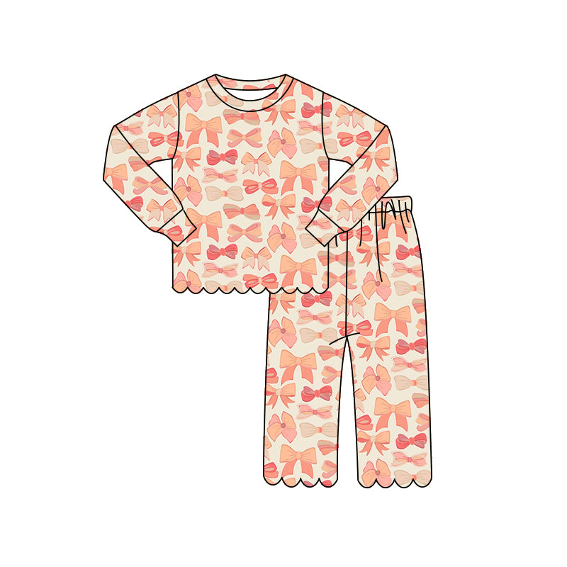 4.14 Pre order No Moq Baby Girls Long Sleeve Flowers Top Pants Scallop Pajamas Clothes Sets