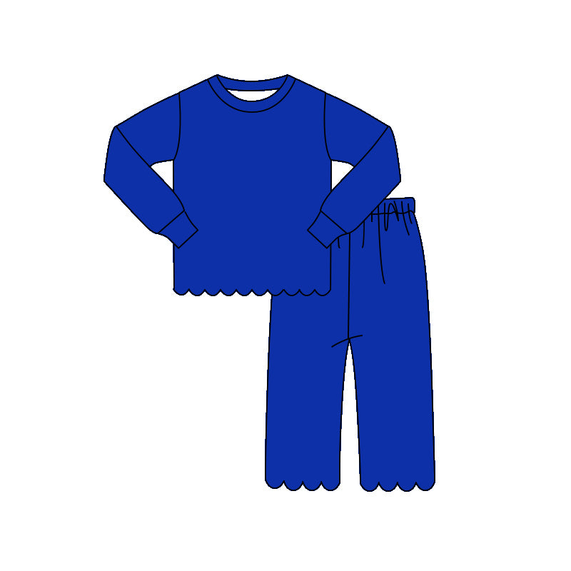 4.16 GLP3311 Pre order No Moq Baby Girls Hot Blue Long Sleeve Top Pant Scallop Pajamas Clothes Sets