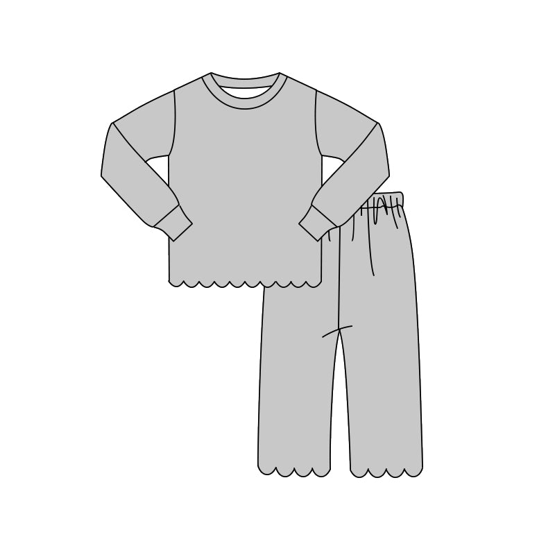 4.16 GLP3312 Pre order No Moq Baby Girls Gray Long Sleeve Top Pant Scallop Pajamas Clothes Sets
