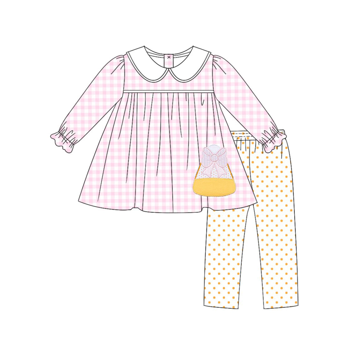 4.18 Pre order No Moq Baby Girls Pink Checked Candy Collar Tunic Leggings Halloween Clothes Sets