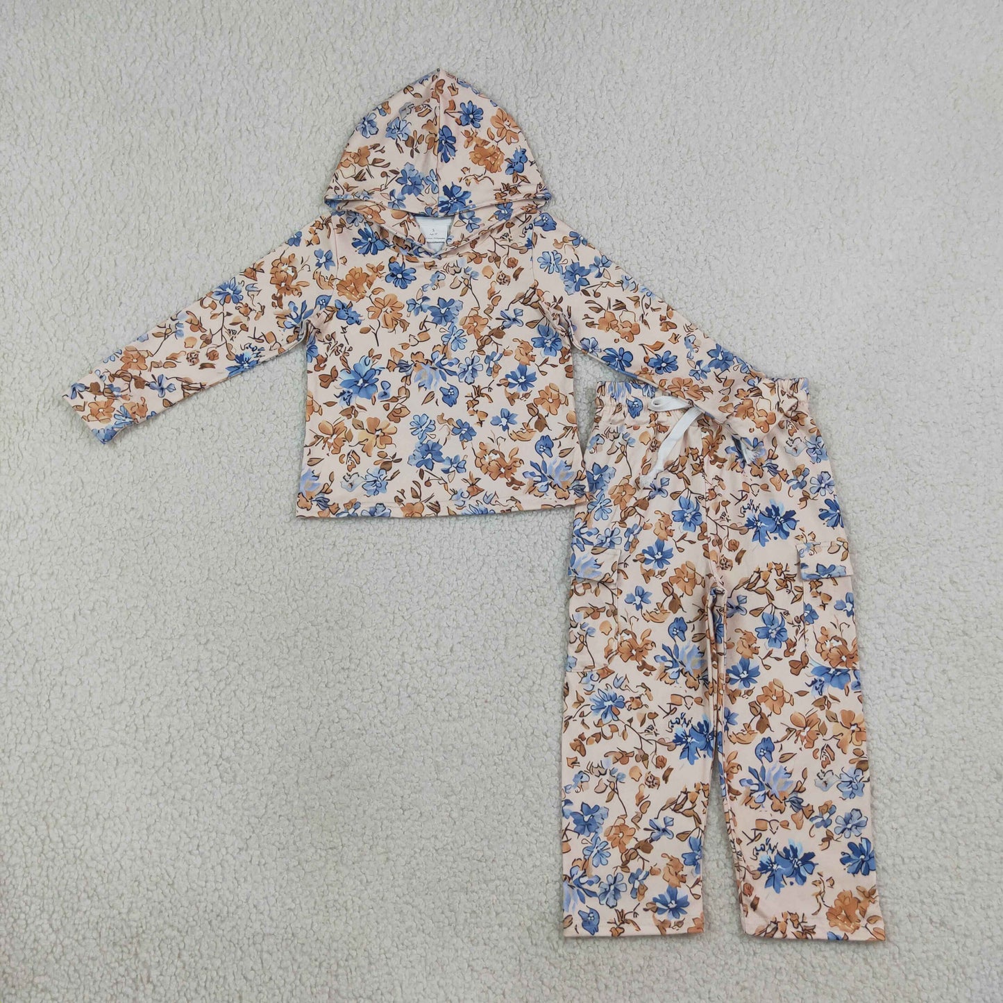 RTS NO MOQ （In stock）milk silk GLP3323 Toddler Girls Colorful Floral Print Zip Hoodie With Pockets Straight Leg Pants Casual Outfit