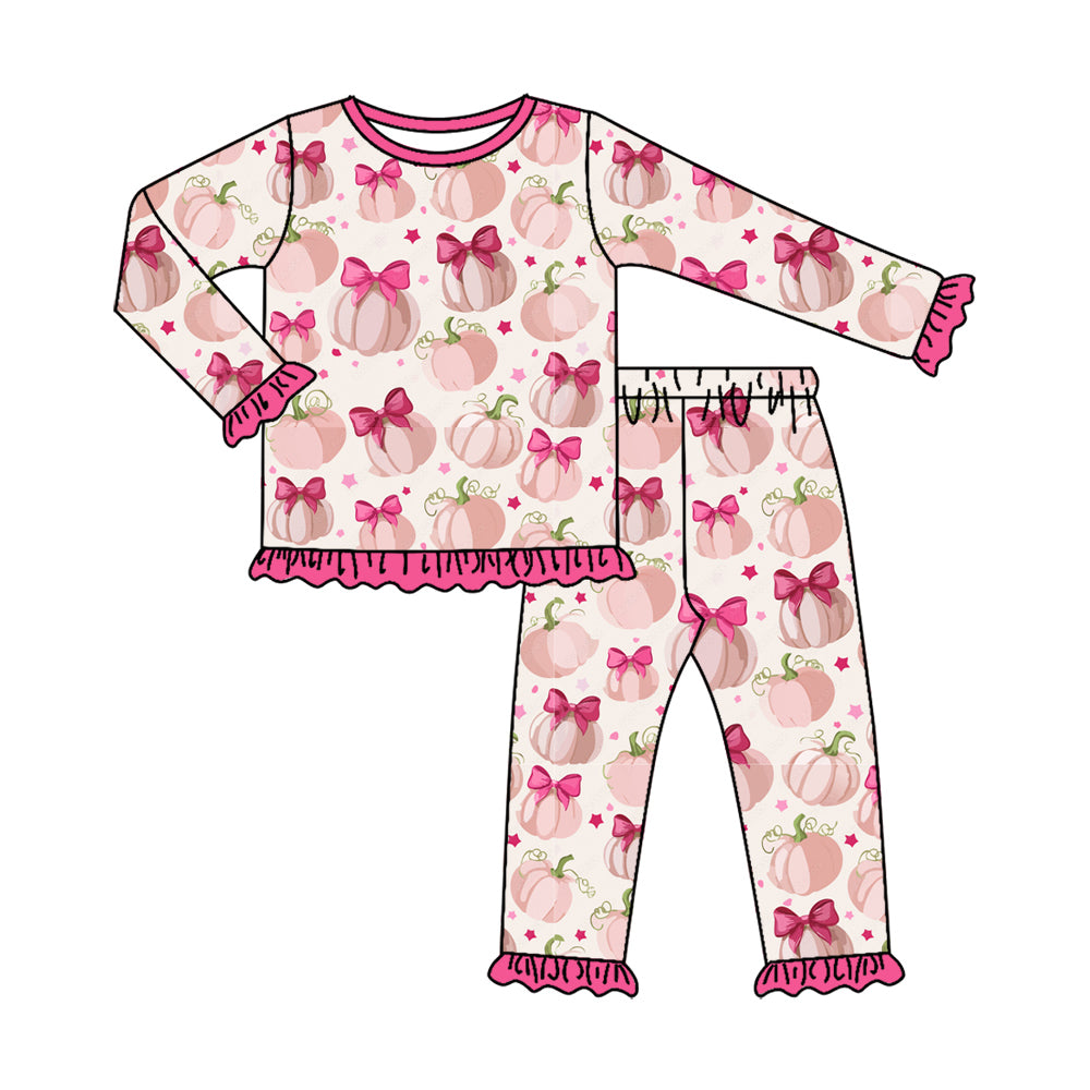 4.28 Pre order No Moq Baby Girls Casual Fall Clothing Set Pumpkin Top Pants Pajamas Set