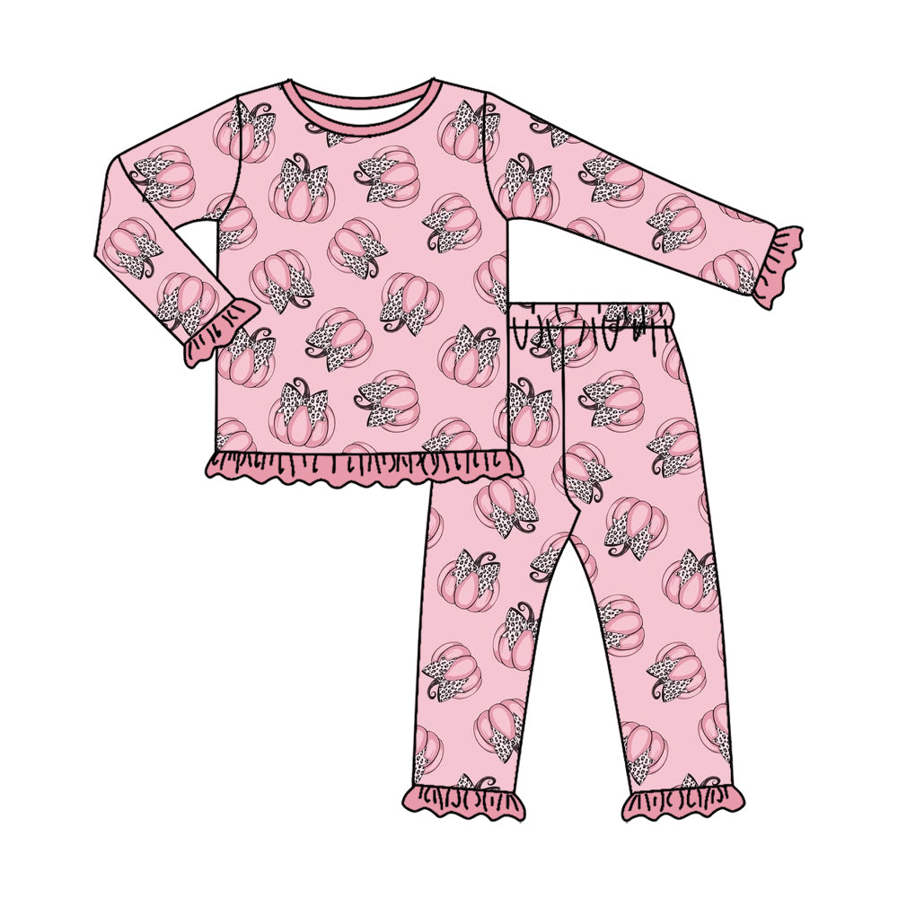 4.28 Pre order No Moq Baby Girls Casual Fall Clothing Set Pumpkin Top Pants Pajamas Set