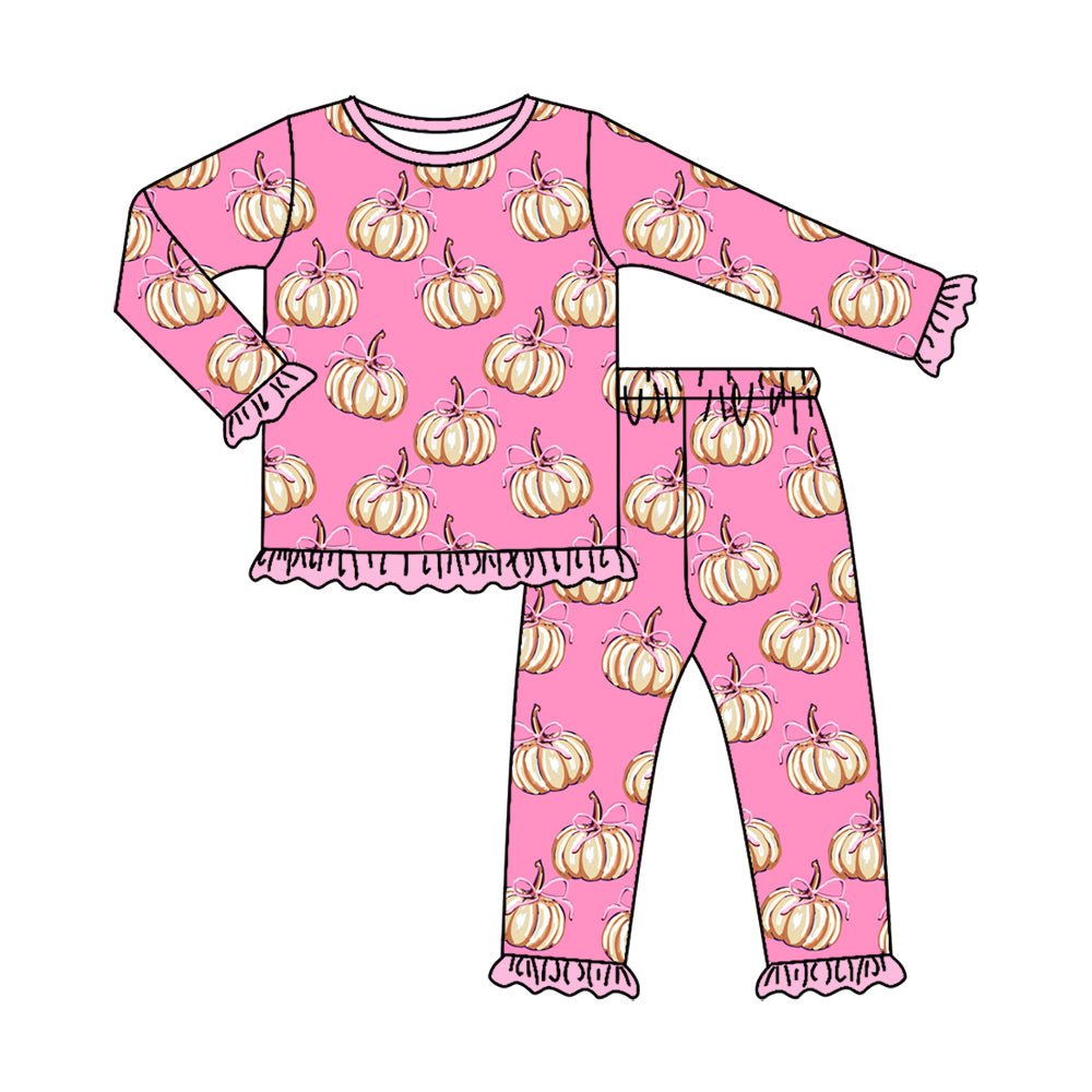 4.28 Pre order No Moq Baby Girls Casual Fall Clothing Set Pumpkin Top Pants Pajamas Set