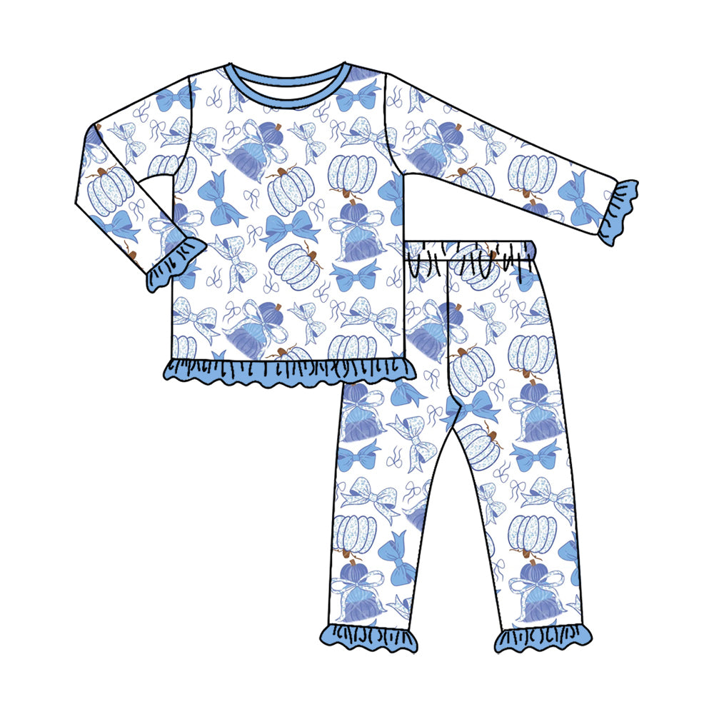 4.28 Pre order No Moq Baby Girls Casual Fall Clothing Set Pumpkin Top Pants Pajamas Set