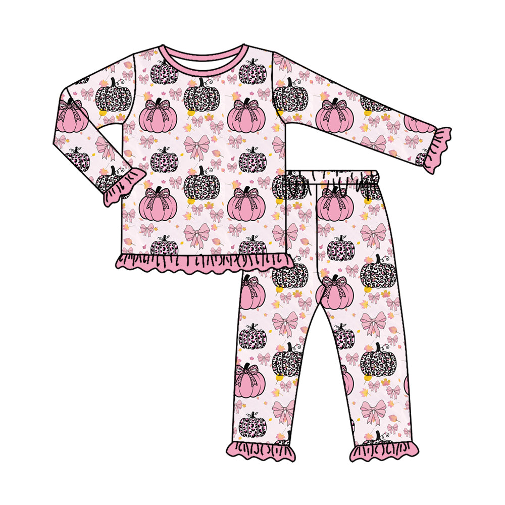 4.28 Pre order No Moq Baby Girls Casual Fall Clothing Set Pumpkin Top Pants Pajamas Set