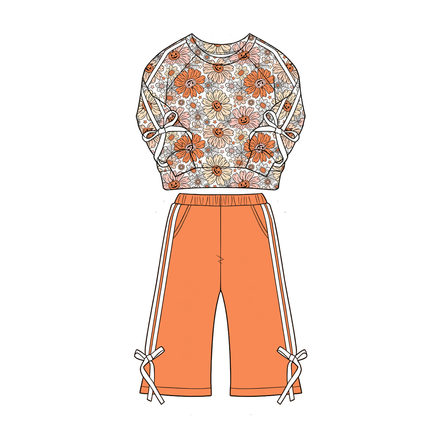 4.28 Pre order No Moq Baby Girls Fall Clothing Set Pumpkin Long Sleeve Top Pants Set