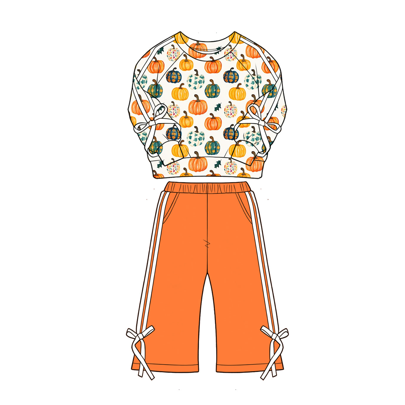 4.28 Pre order No Moq Baby Girls Fall Clothing Set Pumpkin Long Sleeve Top Pants Set