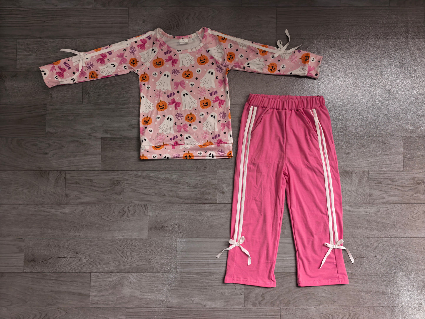 GLP3356 Sample No Moq Baby Girls Ghost Pumpkins Top Pockets Flare Pant Halloween Clothes Sets