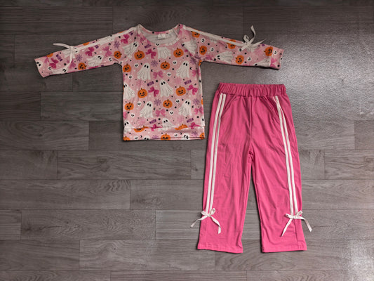 GLP3356 Sample No Moq Baby Girls Ghost Pumpkins Top Pockets Flare Pant Halloween Clothes Sets