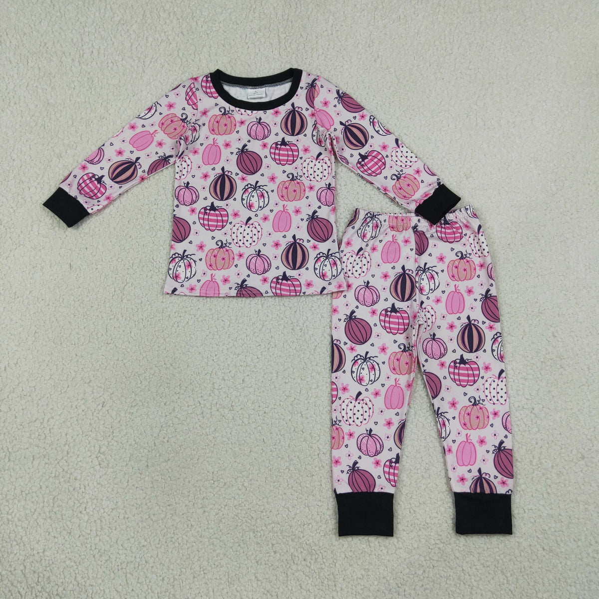 RTS NO MOQ （In stock）milk silk GLP3357 Baby Girls Flowers Pumpkins Top Pant Fall Pajamas Sets
