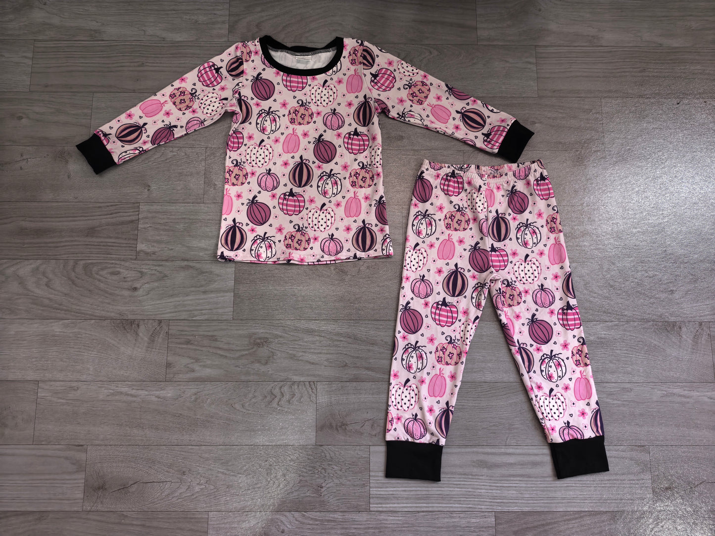 GLP3357 Sample No Moq milk silk Baby Girls Flowers Pumpkins Top Pant Fall Pajamas Sets