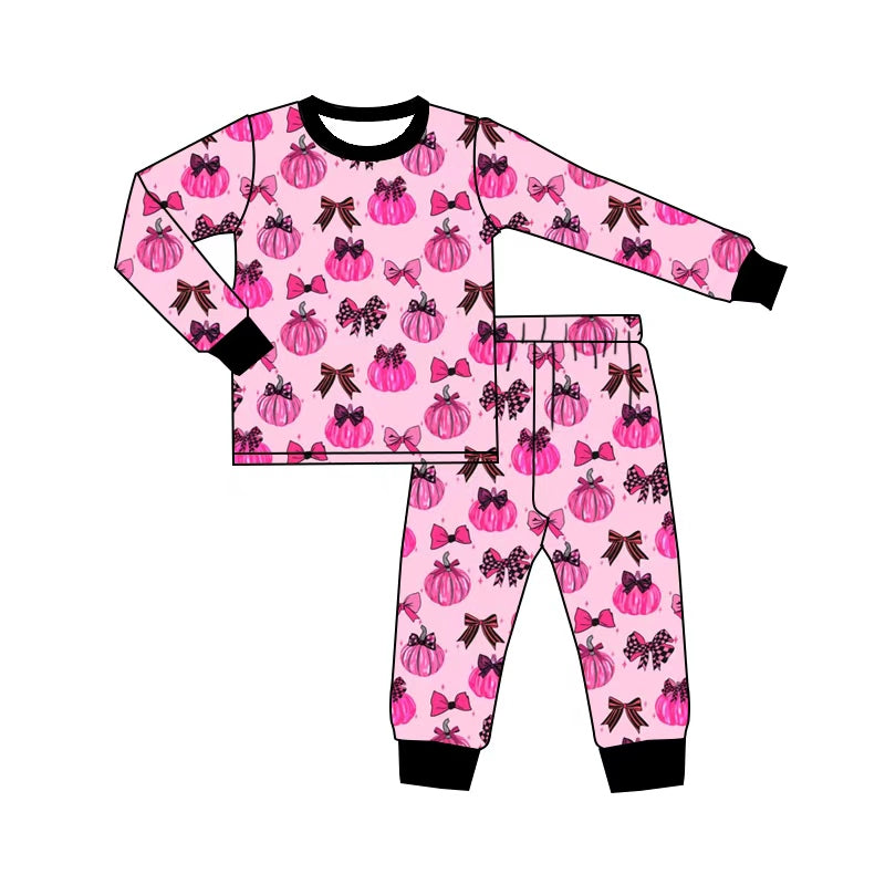 5.1 Pre order No Moq Baby Girls Bows Ghost Pumpkins Top Pant Halloween Pajamas Sets