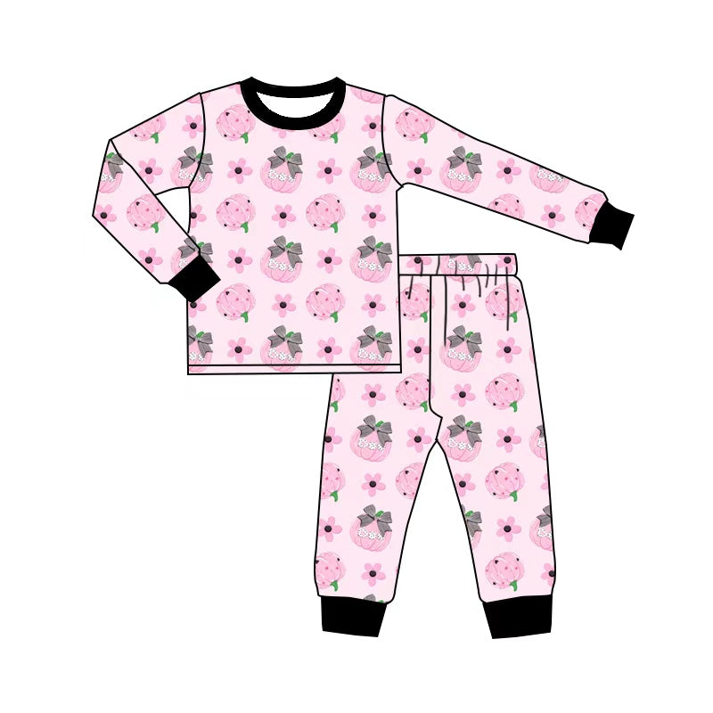 5.1 Pre order No Moq Baby Girls Bows Ghost Pumpkins Top Pant Halloween Pajamas Sets
