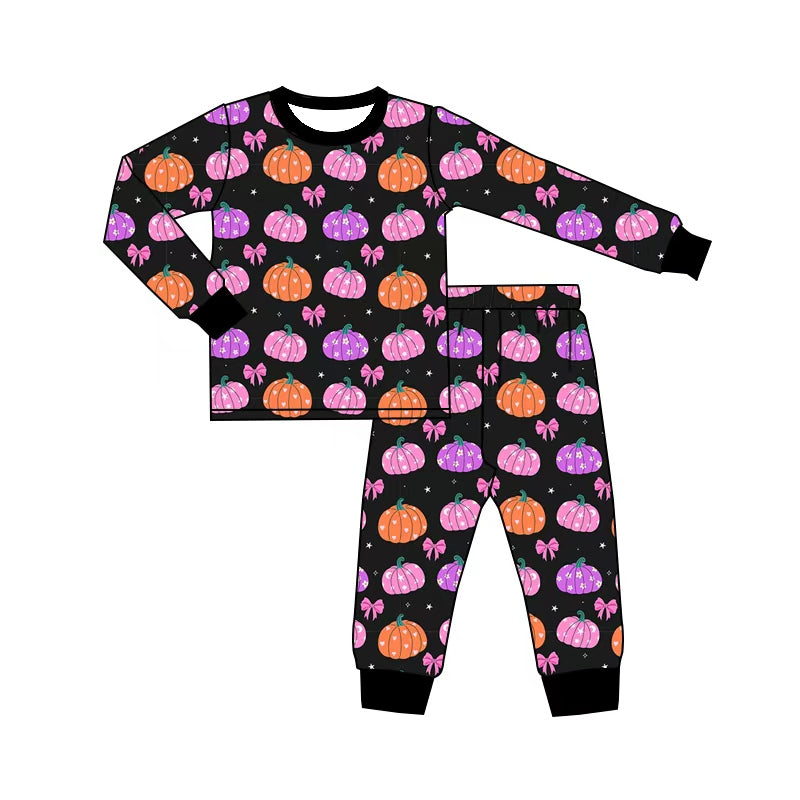 5.1 Pre order No Moq Baby Girls Bows Ghost Pumpkins Top Pant Halloween Pajamas Sets