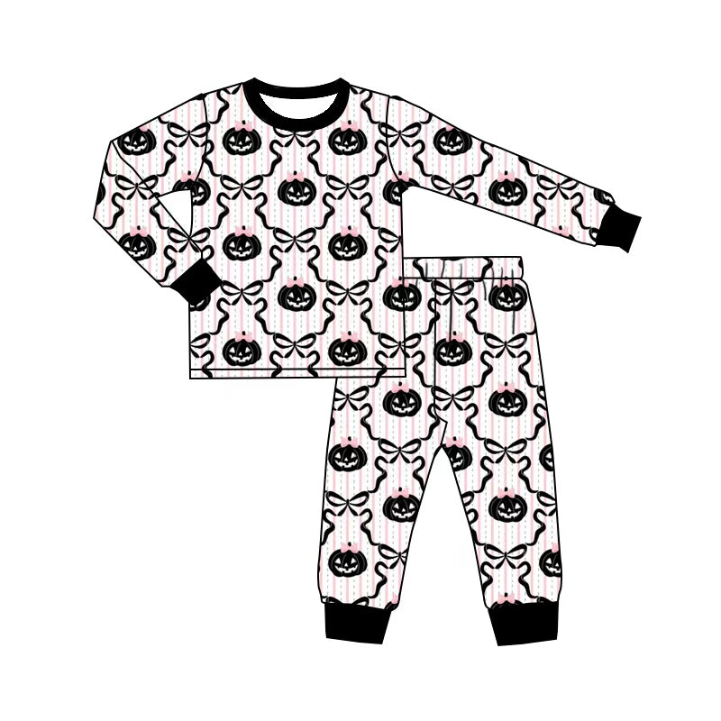 5.1 Pre order No Moq Baby Girls Bows Ghost Pumpkins Top Pant Halloween Pajamas Sets