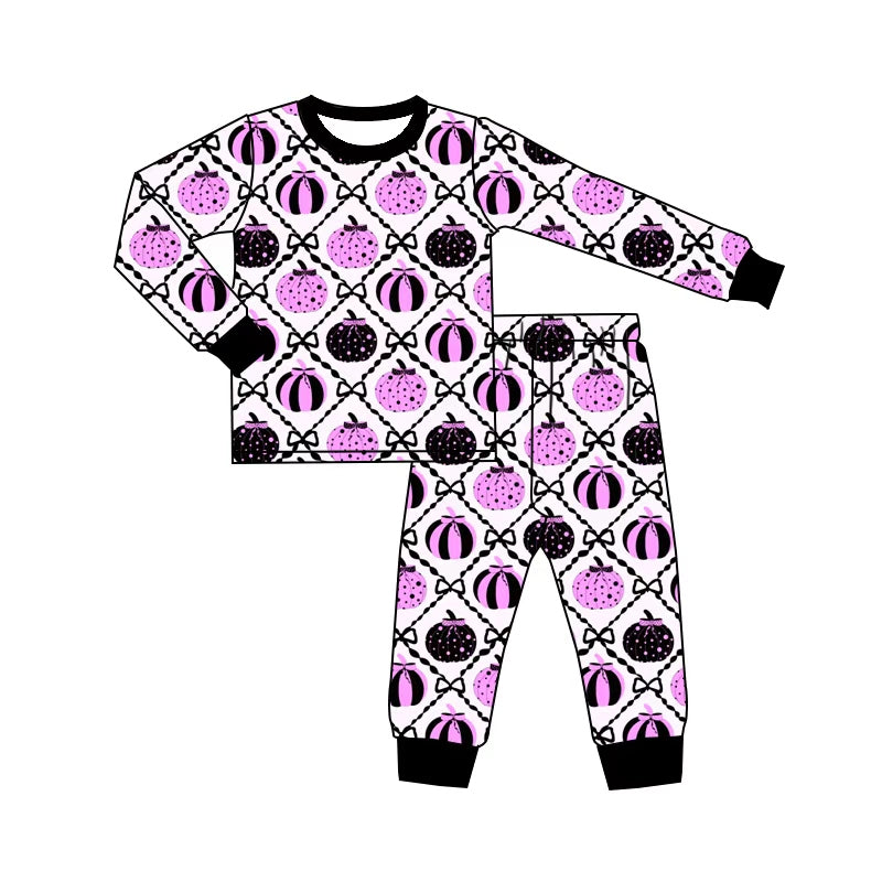 5.1 Pre order No Moq Baby Girls Bows Ghost Pumpkins Top Pant Halloween Pajamas Sets