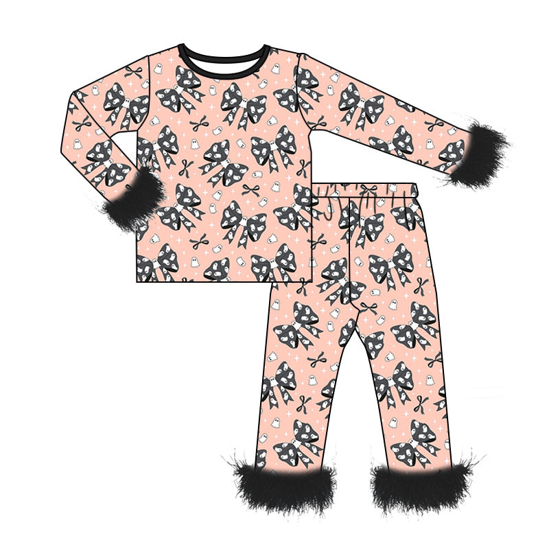 5.13 Pre order No Moq  Baby Girl Bow-Trimmed Long-Sleeved Pants Set