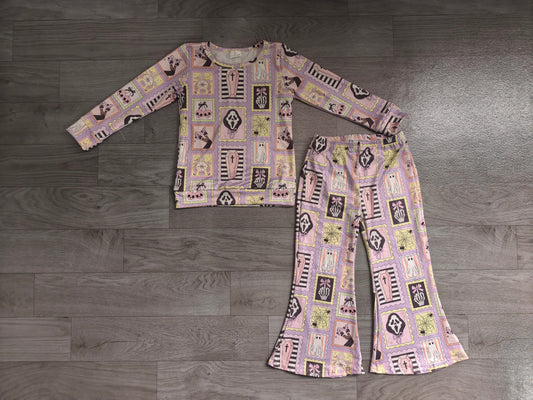 GLP3402 Sample No Moq Baby Girls Spider Ghosts Shirt Top Flare Pant Halloween Clothes Sets