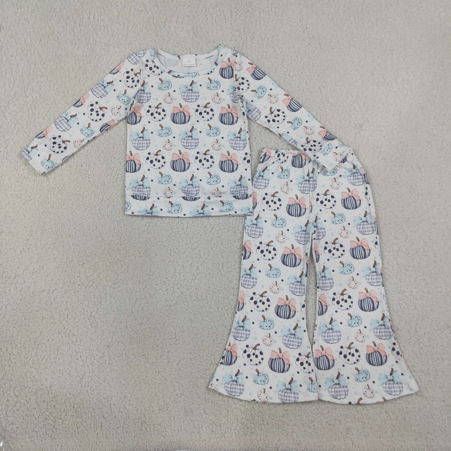 GLP3403 RTS NO MOQ （In stock）Long sleeves pumpkin bow top pants kids girls fall clothes