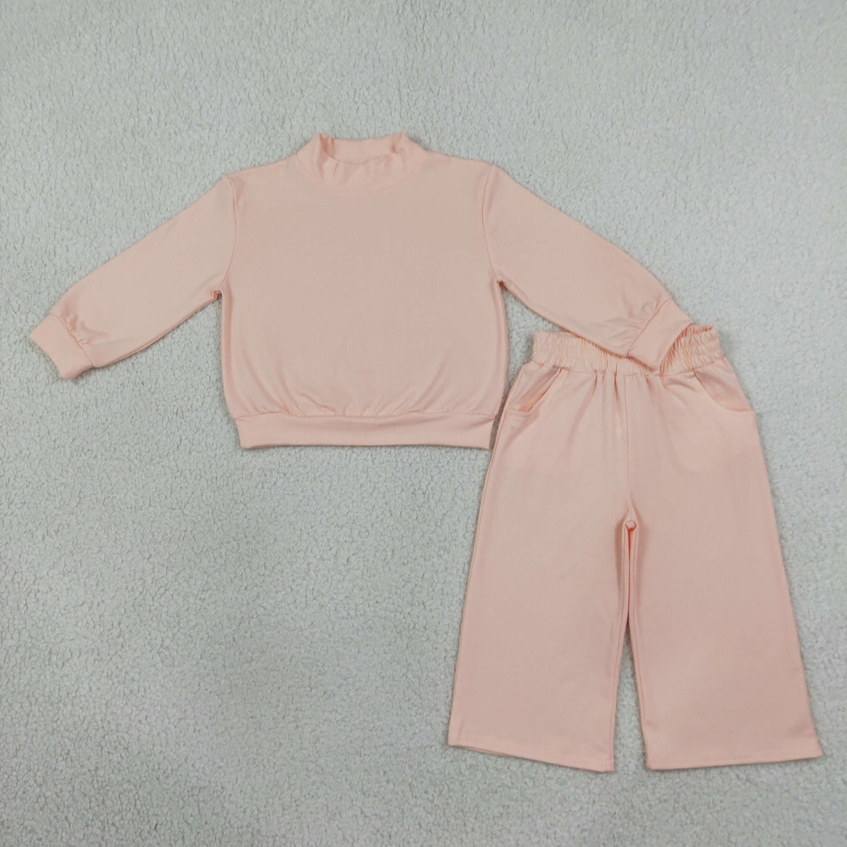 RTS NO MOQ （In stock）GLP3410 cotton Baby Girls Peach Long Sleeve Top Pockets Flare Pant Fall Pajamas Clothes Sets