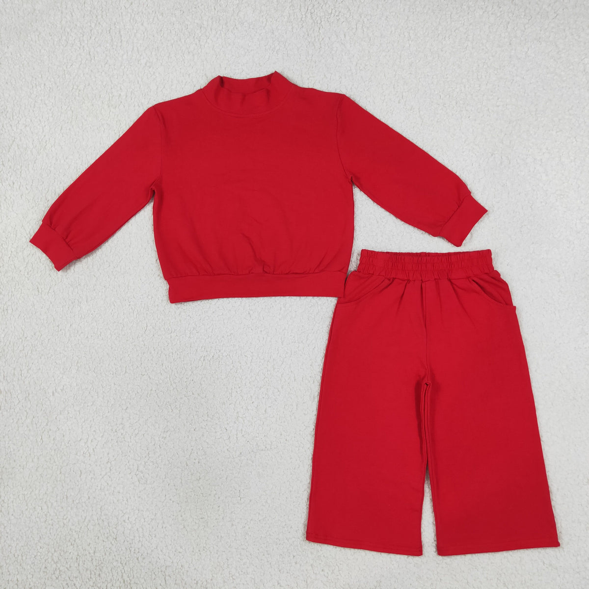 RTS NO MOQ （In stock）cotton GLP3412 Baby Girls Red Pocket Long Sleeve Top Flare Pants Casual Sleepwear Set