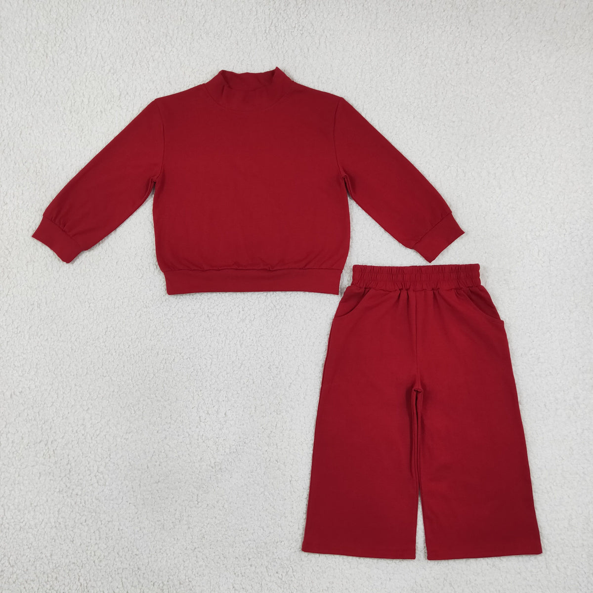 RTS NO MOQ （In stock）cotton GLP3413 Baby Girls Maroon Top Pockets Flare Pant Fall Pajamas Clothes Sets