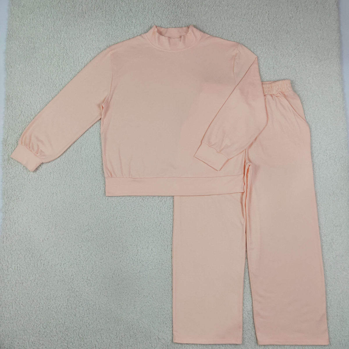 RTS NO MOQ （In stock）cotton GLP3415 Adult Women Light Pink Long Sleeve Top And Flare Pant Fall Pajamas Set
