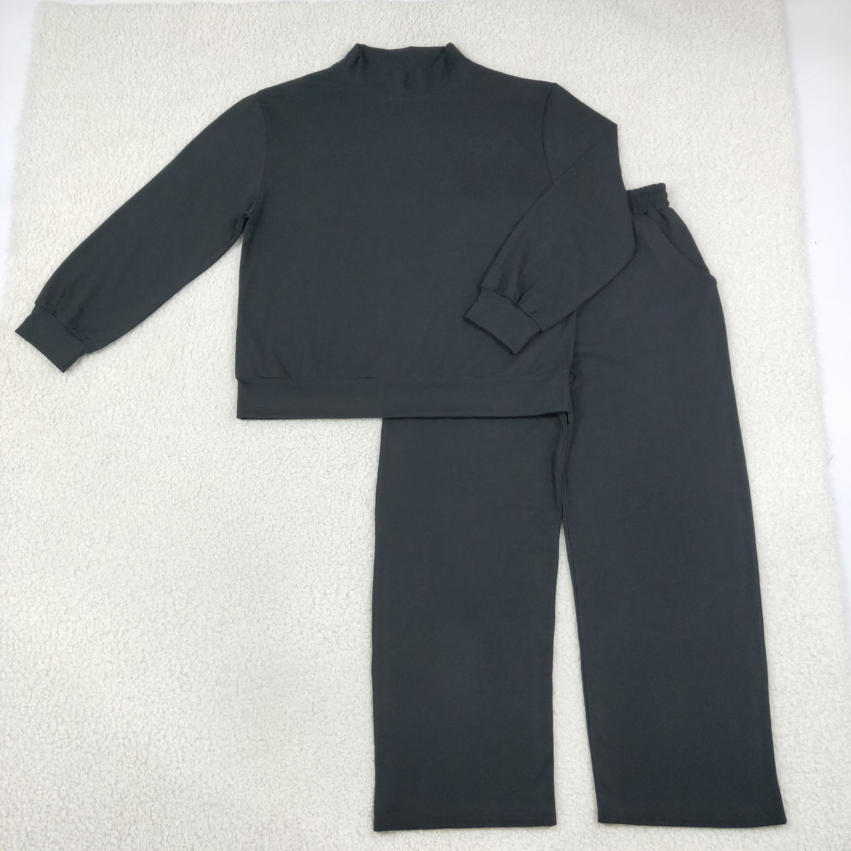 RTS NO MOQ  cotton GLP3416 Adult Women Black Solid Long Sleeve Top And Flare Pant Fall Pajamas Set