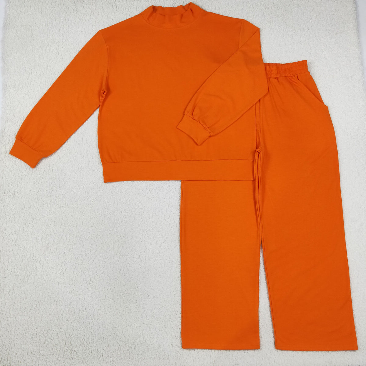RTS NO MOQ （In stock）cotton GLP3419 High Neck Adult Women Orange Long Sleeve Top And Flare Pant Fall Pajamas Set