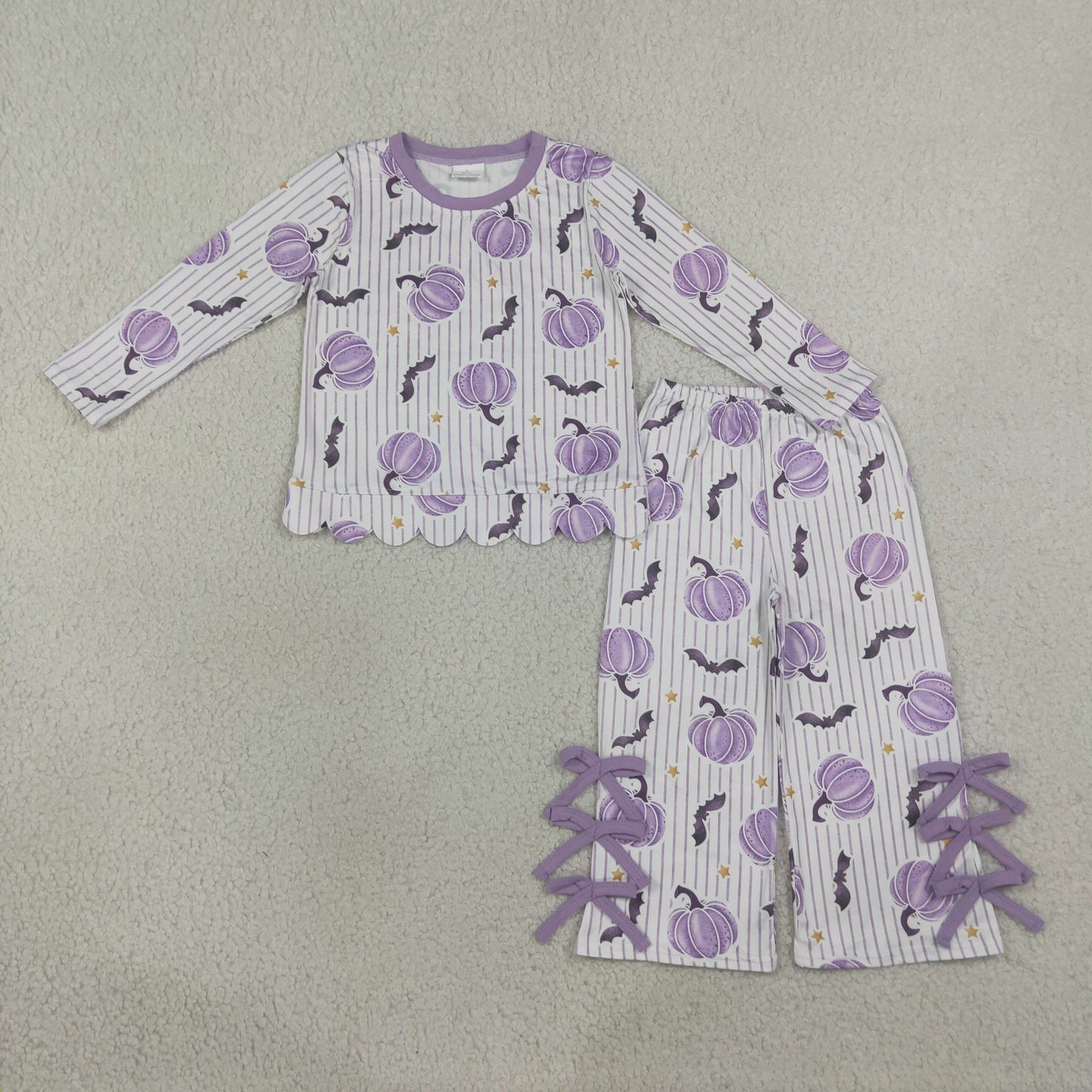 GLP3438 RTS NO MOQ （In stock）Pumpkin bat stripe top pants girls Halloween outfits