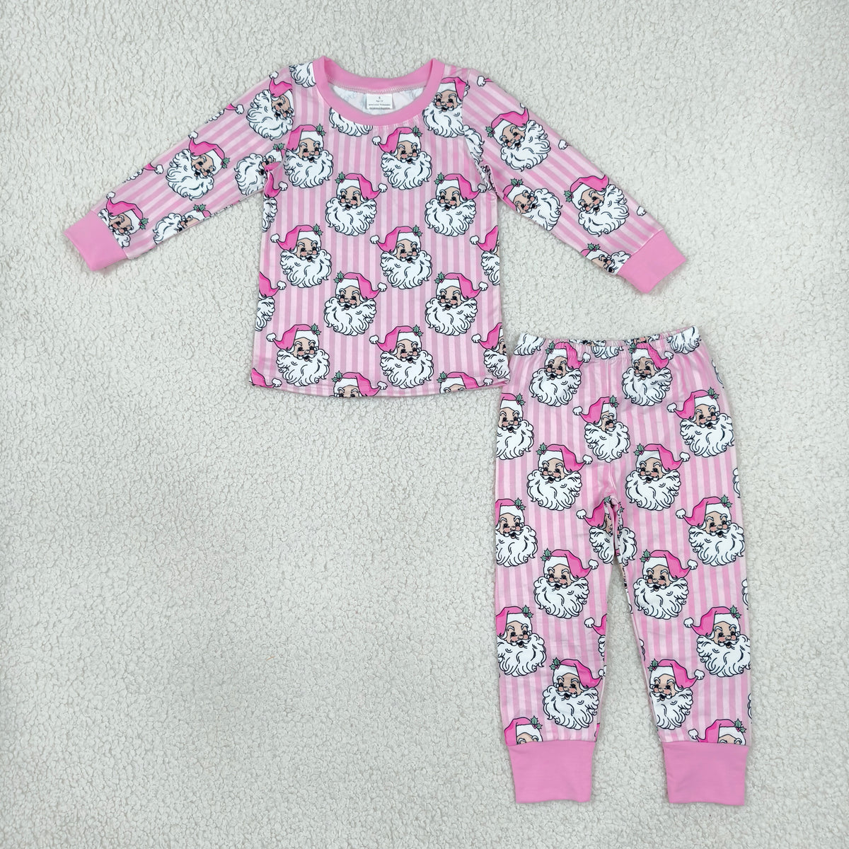 RTS NO MOQ （In stock）milk silk GLP3440 Baby Girls Pink Stripe Santa Top Pant Christmas Pajamas Set Holiday Night Sleep Wear