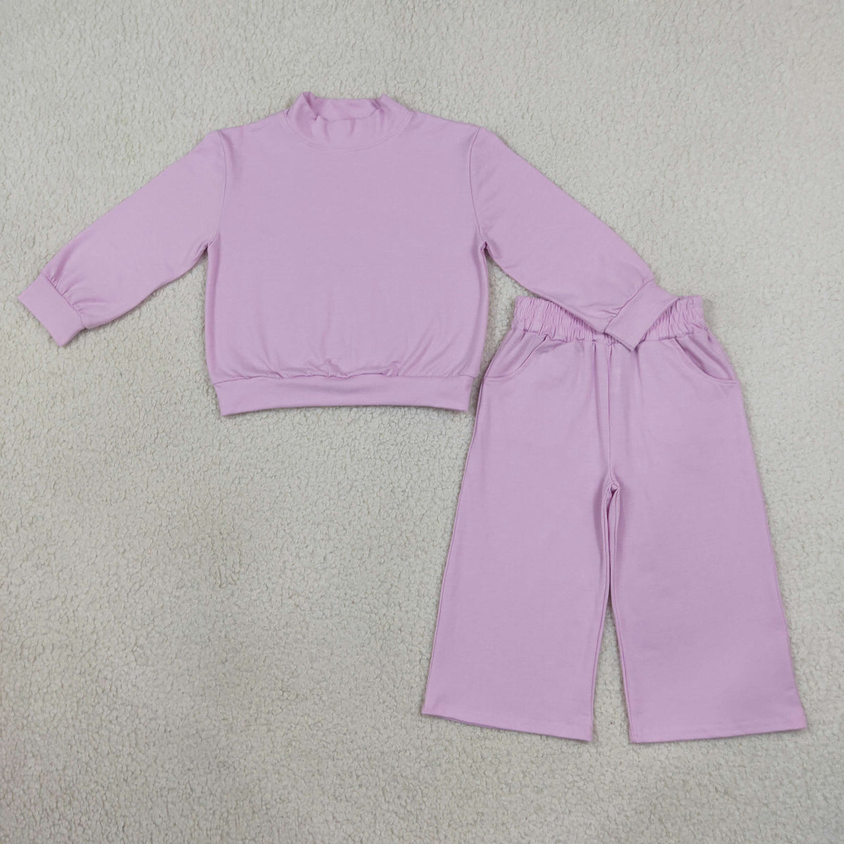 RTS NO MOQ （In stock）cotton GLP3470 Baby Girls Lavender Pocket Long Sleeve Top Flare Pants Set Casual Sleepwear