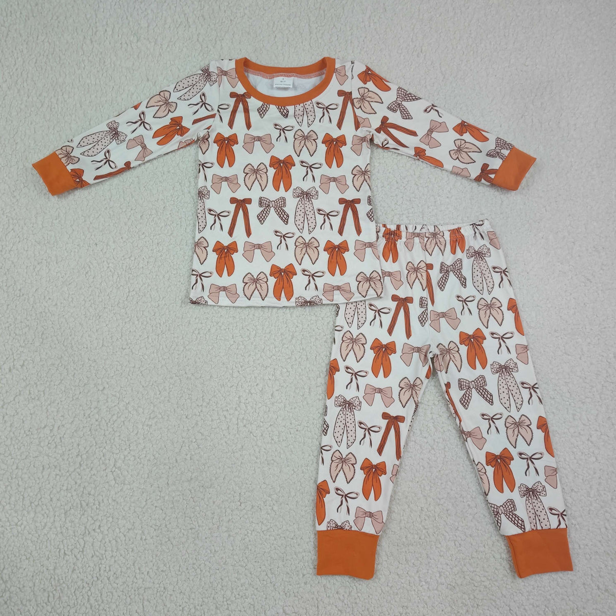 RTS NO MOQ Sibling milk silk Baby Boys Girls Long Sleeve Bows Plaid Top Pant Fall Pajamas Sets Rompers