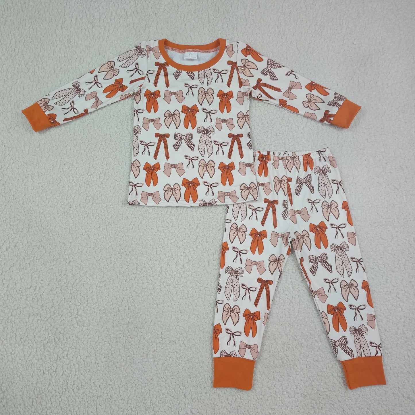 RTS NO MOQ （In stock）milk silk GLP3531 Baby Girls Long Sleeve Bows Plaid Top Pant Fall Pajamas Sets