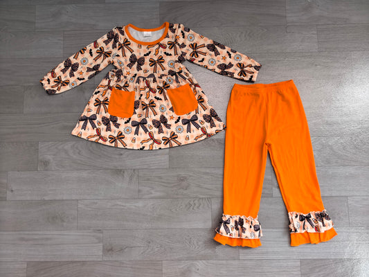 GLP3534 Sample No Moq Baby Girls Bats Flowers Pockets Tunic Ruffle Pant Halloweens Clothes Sets
