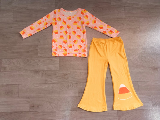 GLP3535 Sample No Moq Baby Girls Stars Candy Top Flare Pant Halloweens Clothes Sets