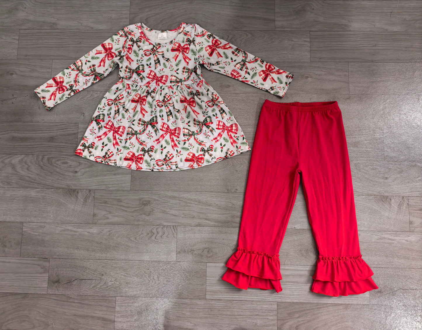 GLP3541 Sample No Moq milk silk Baby Girls Checked Bows Holly Top Ruffle Pant Christmas Clothes Sets