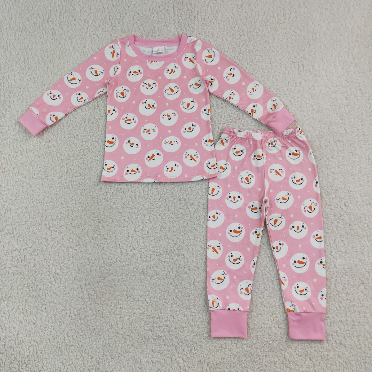 RTS NO MOQ （In stock） GLP3543 Baby Girls Pink Snowmen Top Pants Christmas Pajamas Sets