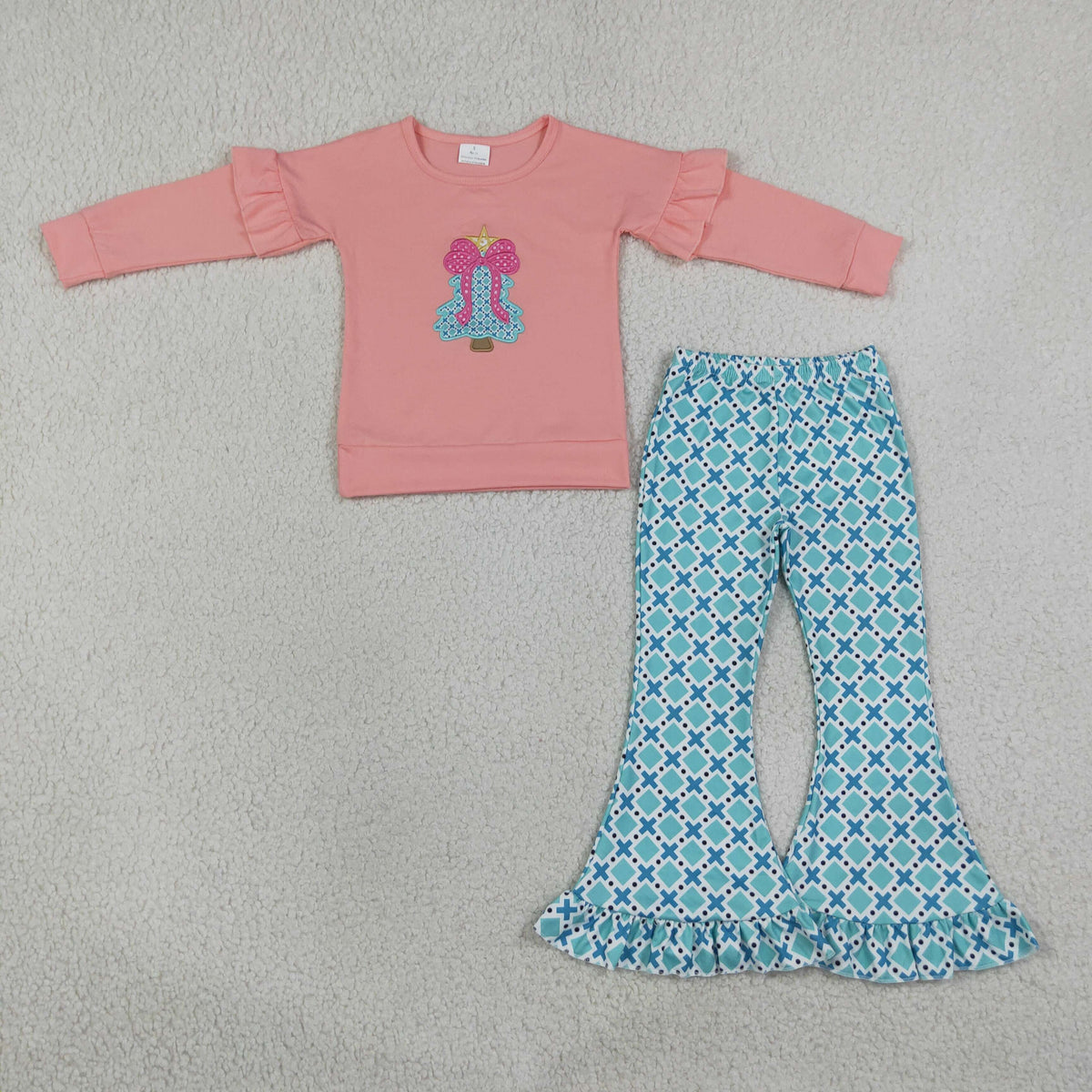 RTS NO MOQ milk silk GLP3548 Embroidery Bow Trees Baby Girls Polka Dots Top Ruffle Pant Christmas Clothes Sets