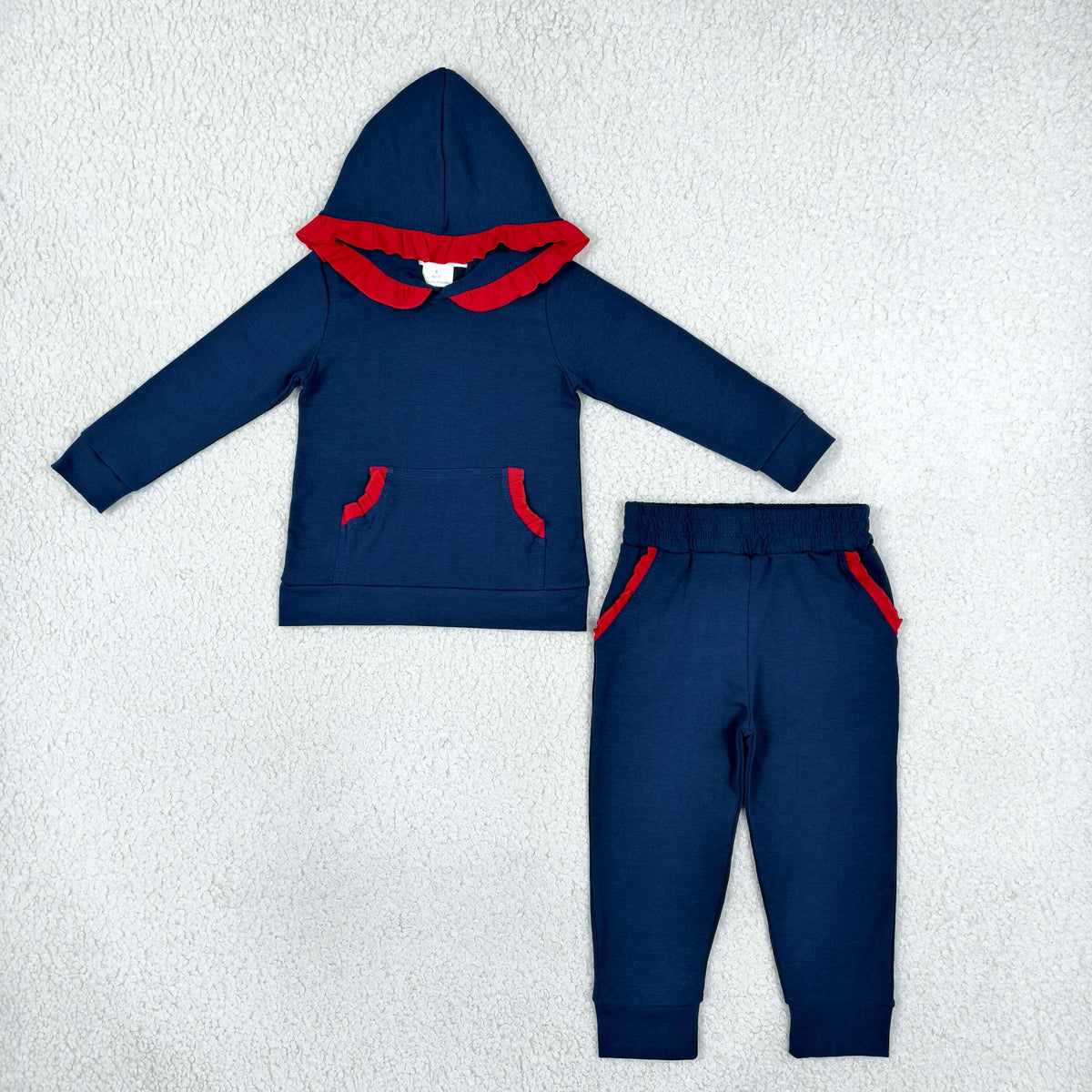 RTS NO MOQ （In stock）cotton GLP3564 Baby Girls Long Sleeve Ruffle Hoodie Pockets Jogger Clothes Sets