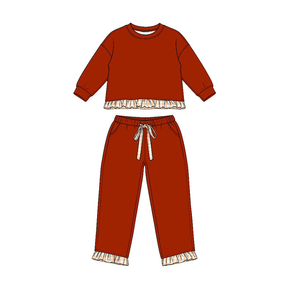 (Preorder new) No moq aby Girls Solid Long Sleeve Pocket Sweatshirt Pants Casual Clothes Set