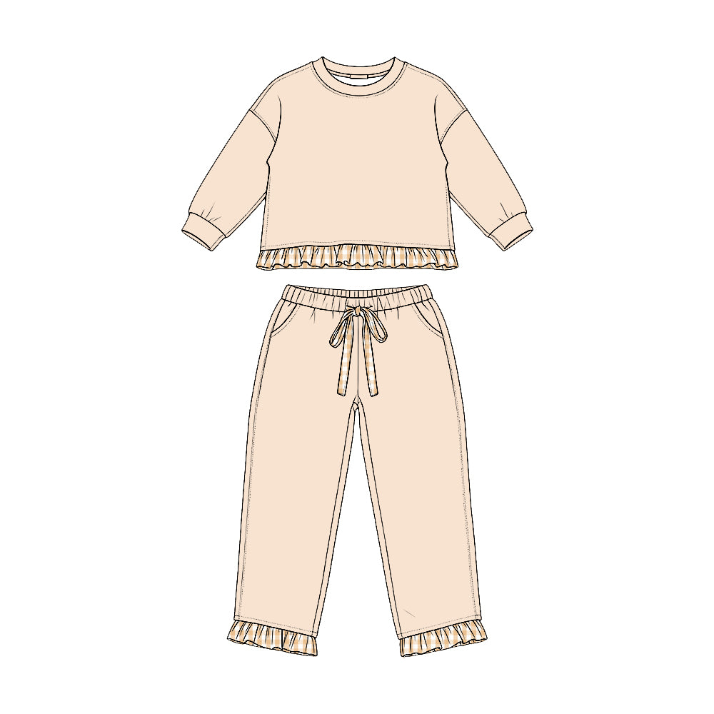 (Preorder new) No moq aby Girls Solid Long Sleeve Pocket Sweatshirt Pants Casual Clothes Set